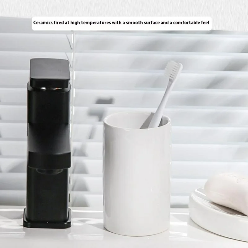 Semplice Bicchiere in Ceramica per Collutorio 300ML Portaspazzolino Cilindrico per Casa / Hotel - Bianco