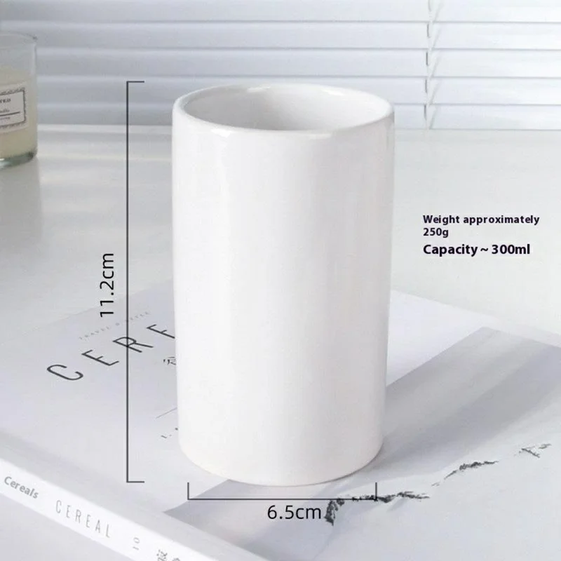Semplice Bicchiere in Ceramica per Collutorio 300ML Portaspazzolino Cilindrico per Casa / Hotel - Bianco