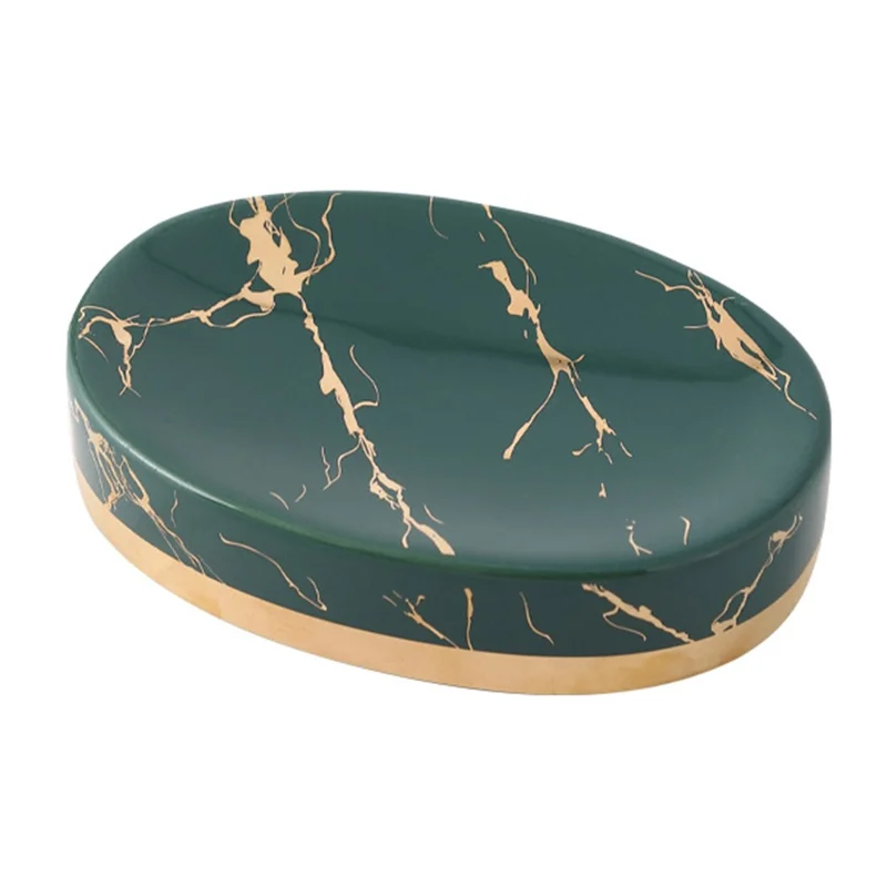 Ceramic Marble Pattern Soap Dish Non-Slip Soap Holder Elegant Bathroom Accessory - Blackish Green