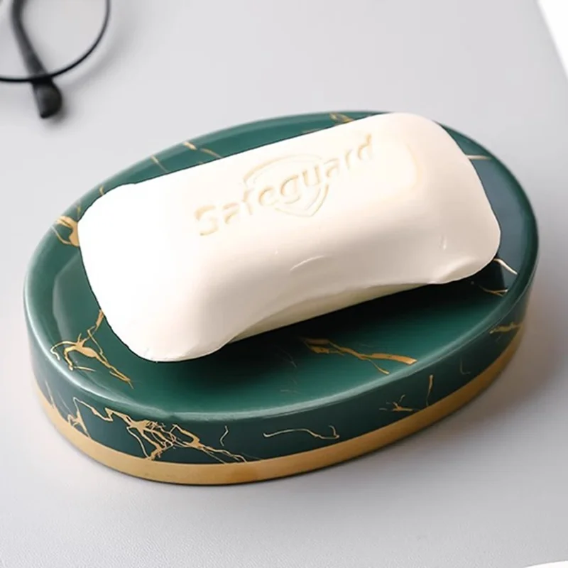 Ceramic Marble Pattern Soap Dish Non-Slip Soap Holder Elegant Bathroom Accessory - Blackish Green