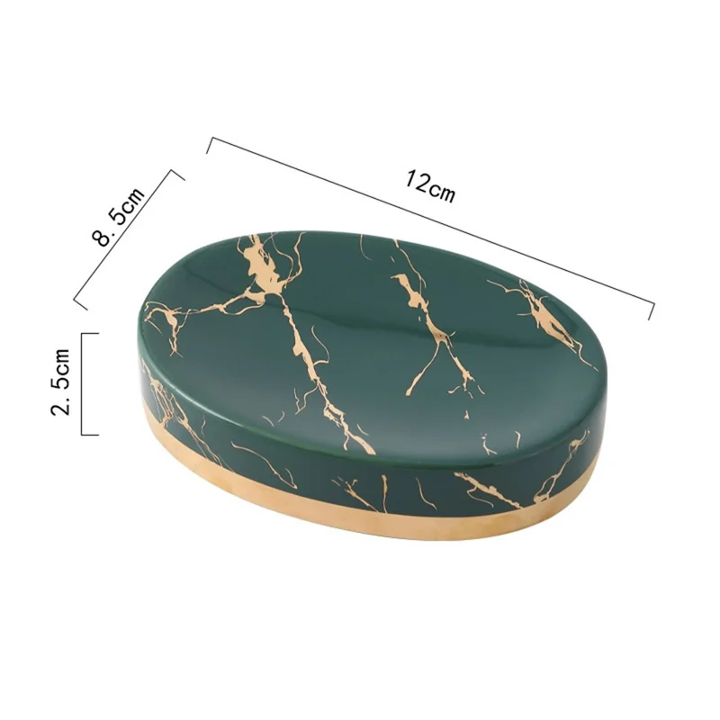 Ceramic Marble Pattern Soap Dish Non-Slip Soap Holder Elegant Bathroom Accessory - Blackish Green