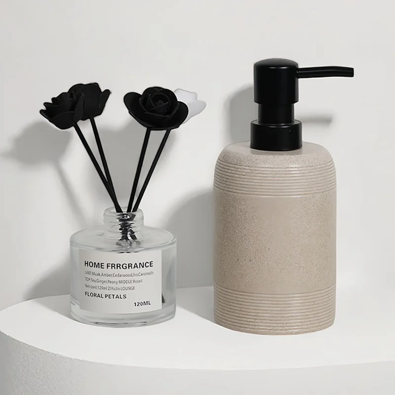 Distributeur de savon en résine pour hôtel et maison, 400 ml, bouteille rechargeable pour savon liquide et gel douche - Beige