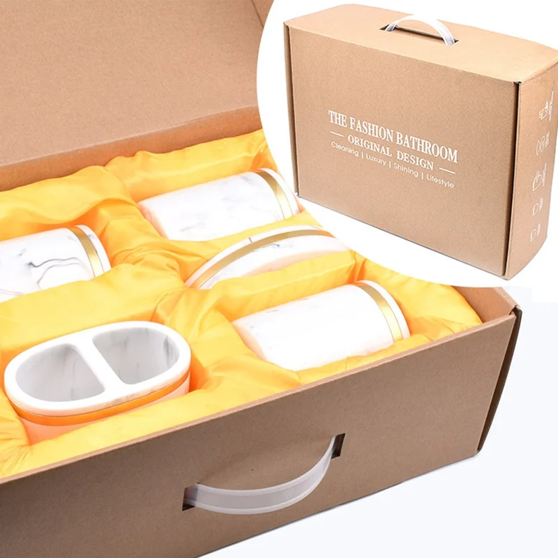 Conjunto de Acessórios para Banheiro em Resina 5 Peças Padrão Mármore Organizador de Artigos de Higiene para Hotel / Casa - Preto