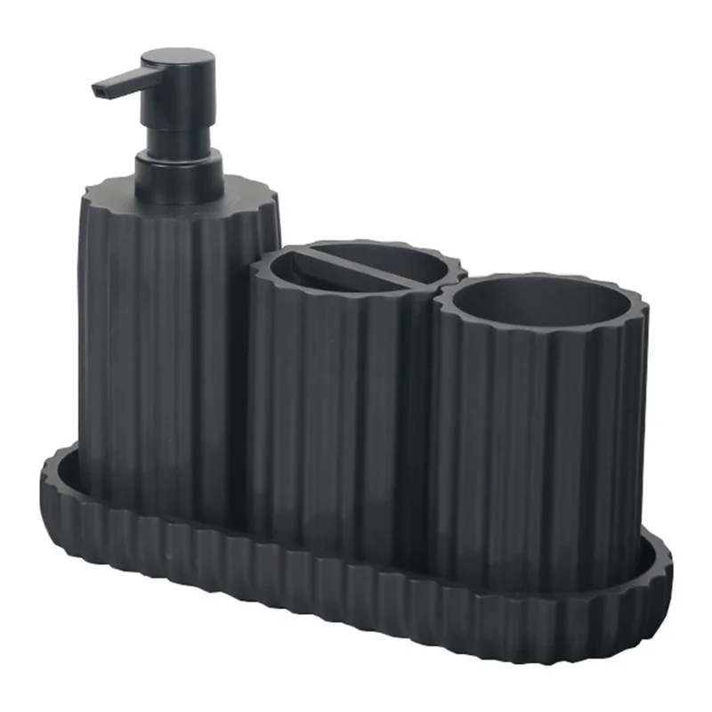 4-Piece Resin Hotel Toiletry Set Bathroom Accessories with Toothbrush Holder / Mouthwash Cup / Soap Dispenser / Storage Tray - Black
