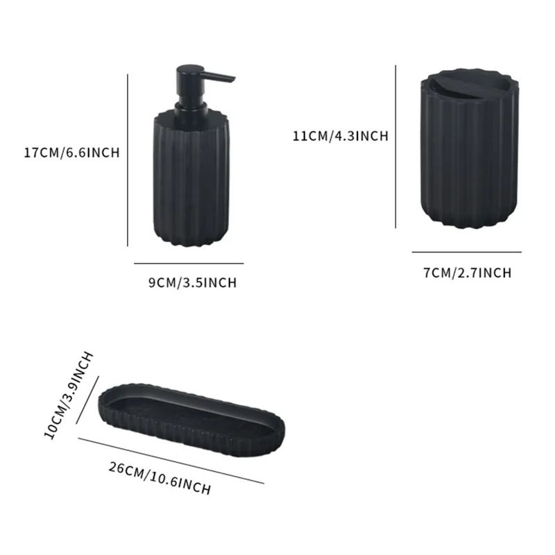 4-Piece Resin Hotel Toiletry Set Bathroom Accessories with Toothbrush Holder / Mouthwash Cup / Soap Dispenser / Storage Tray - Black