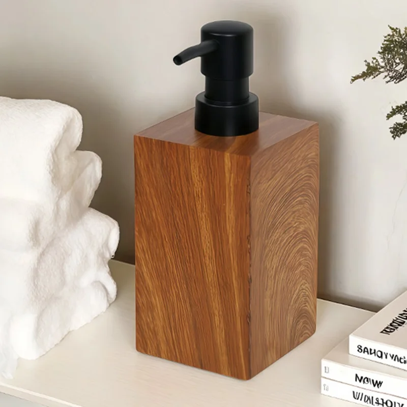 Dispenser per Sapone/Docciaschiuma/Lozione in Legno di Noce con Texture 500ml - Bottiglia Ricaricabile per Hotel e Bagno Domestico