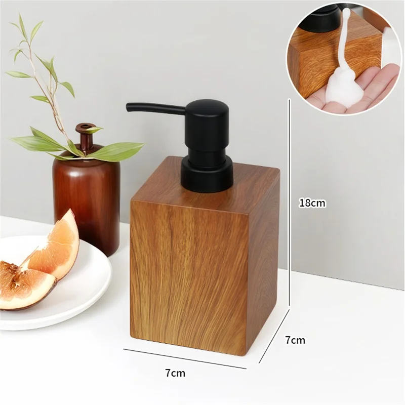 Bottiglia Dispenser in Resina da 400ml con Texture in Legno di Noce per Shampoo, Bagnoschiuma e Sapone Liquido, con Erogatore Schiumogeno