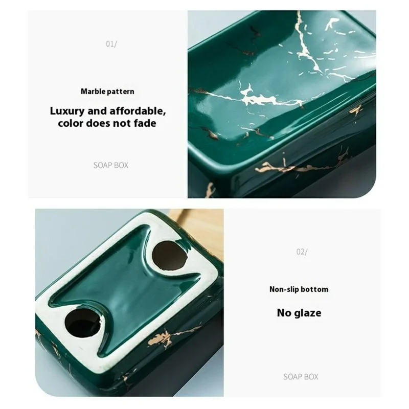 Ceramic Soap Dish Elegant Holder Tray Soap Box Container for Bathroom Home Hotel Use - Bright Blackish Green