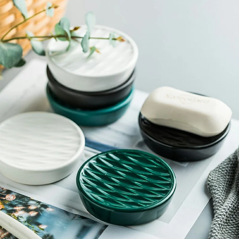 Ceramic Soap Dish Bathroom Accessory Anti-Slip Soap Box Container for Hotel Home Guesthouse - Bright White