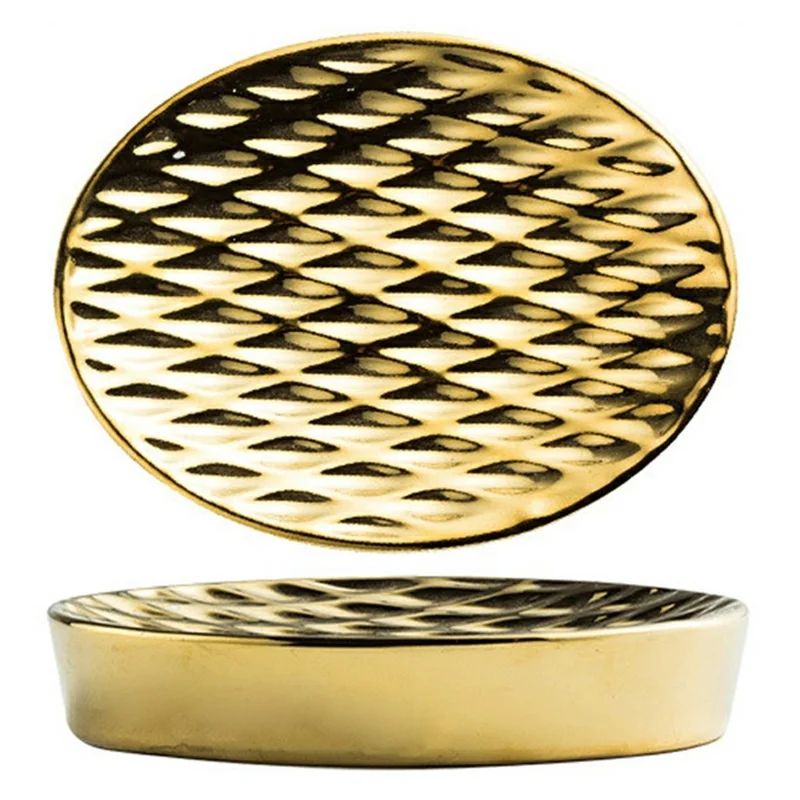 Ceramic Soap Dish Elegant Bathroom Hotel Soap Holder Tray for Kitchen Bathroom Dining Room - Gold