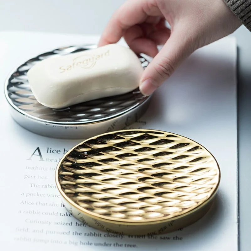 Ceramic Soap Dish Elegant Bathroom Hotel Soap Holder Tray for Kitchen Bathroom Dining Room - Gold