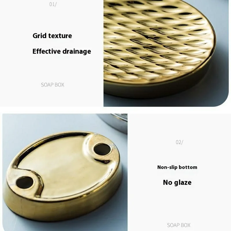 Ceramic Soap Dish Elegant Bathroom Hotel Soap Holder Tray for Kitchen Bathroom Dining Room - Gold