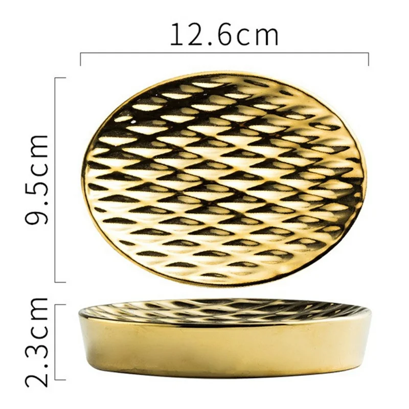 Ceramic Soap Dish Elegant Bathroom Hotel Soap Holder Tray for Kitchen Bathroom Dining Room - Gold