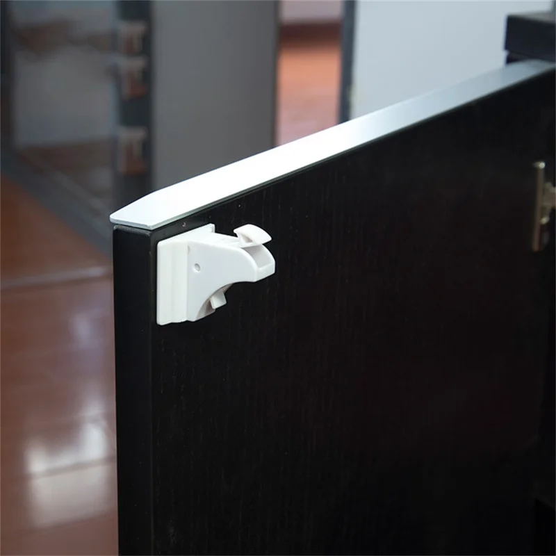 Trava magnética invisível para gaveta Adesivo de segurança para crianças Trinco do armário, 4 travas + 1 chave + 1 suporte