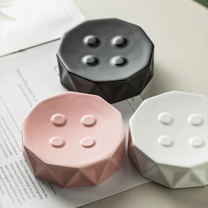 Ensemble de 3 pièces / Set d'accessoires de salle de bain en céramique de style nordique pour hôtel et maison - Distributeur de savon, Gobelet à rincer, Porte-savon - Rose