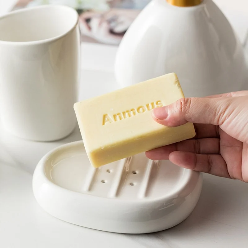 Minimalist Ceramic Bathroom Lotion Dispenser Bottle + Mouthwash Cup + Soap Dish