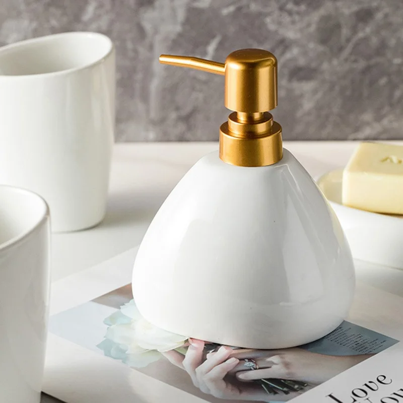 Minimalist Ceramic Bathroom Lotion Dispenser Bottle + Mouthwash Cup + Soap Dish