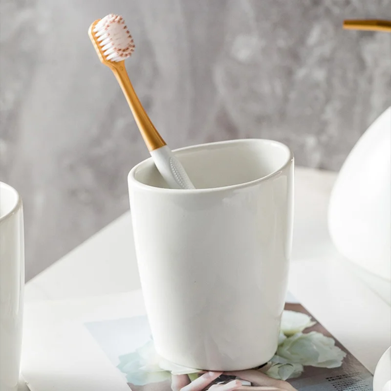 Minimalist Ceramic Bathroom Lotion Dispenser Bottle + Mouthwash Cup + Soap Dish