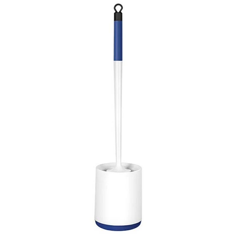 Porta Scopino per Bagno Senza Foratura - Montaggio a Parete o Indipendente, Strumento per la Pulizia - Bianco / Blu