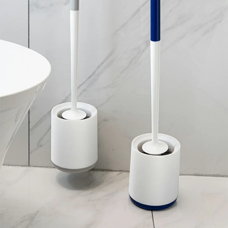 Porta Scopino per Bagno Senza Foratura - Montaggio a Parete o Indipendente, Strumento per la Pulizia - Bianco / Blu