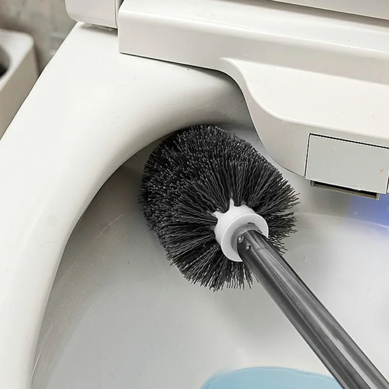 Set di Spazzola per WC in Acciaio Inox con Manico Lungo e Base di Supporto - Base Rotonda da Montare a Parete per la Pulizia del Bagno
