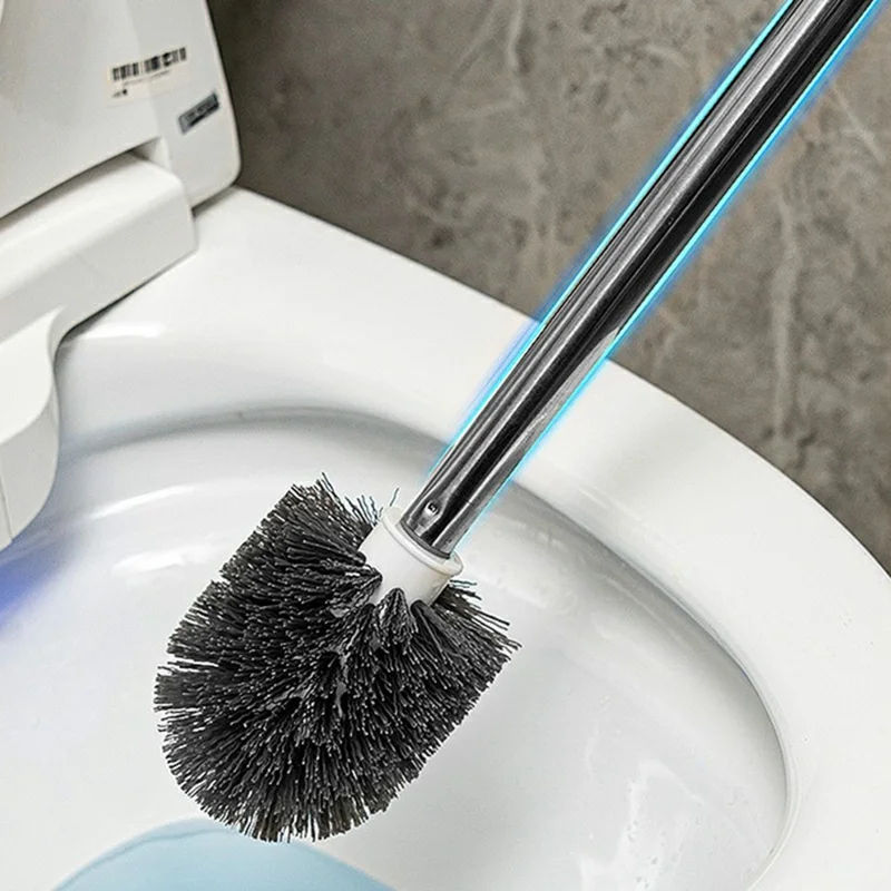 Set di Spazzola per WC in Acciaio Inox con Manico Lungo e Base di Supporto - Base Rotonda da Montare a Parete per la Pulizia del Bagno