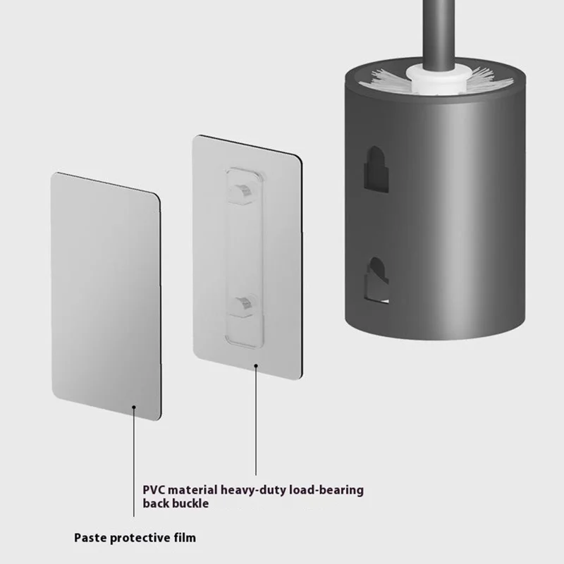 Raum-Aluminium Langgriff-Toilettenbürste + Aufbewahrungsständer Ohne Bohren Wandmontierte Badezimmerreinigungswerkzeug - Grau
