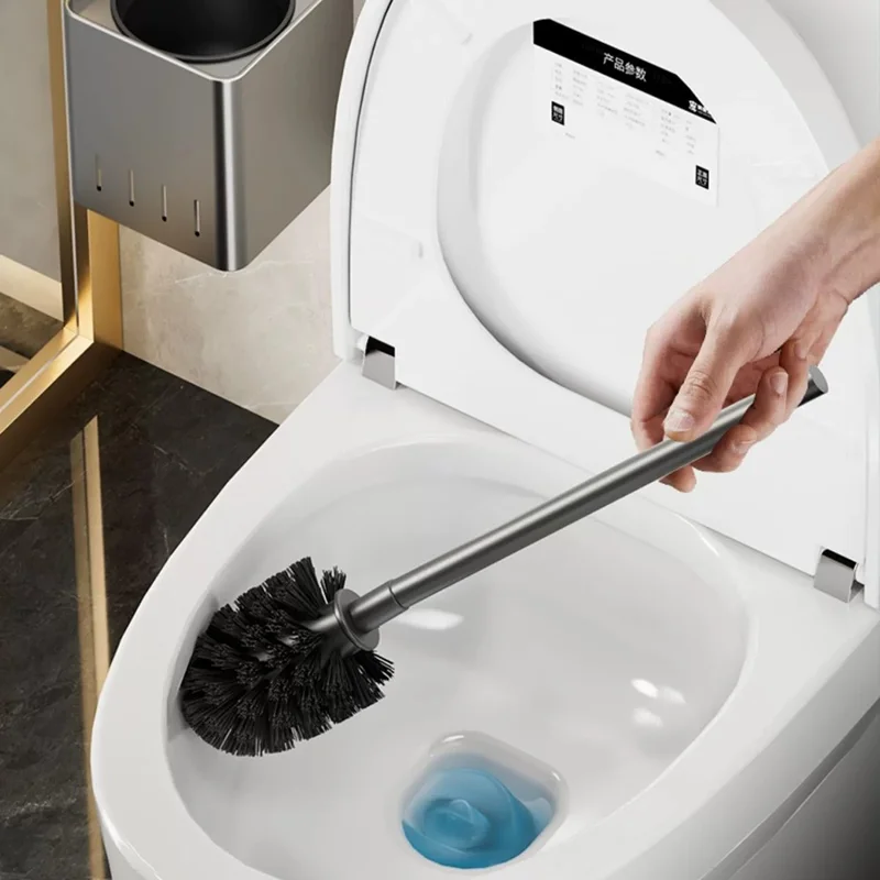 Spazzola per WC con manico lungo e base montata a parete per la pulizia del bagno di casa - Grigio