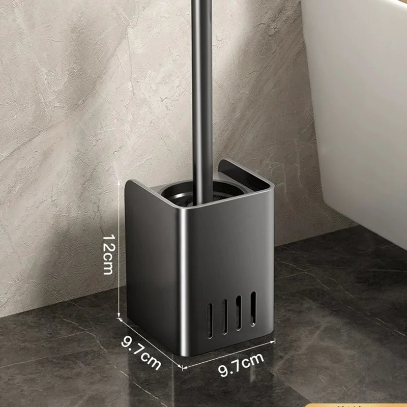 Spazzola per WC con manico lungo e base montata a parete per la pulizia del bagno di casa - Grigio