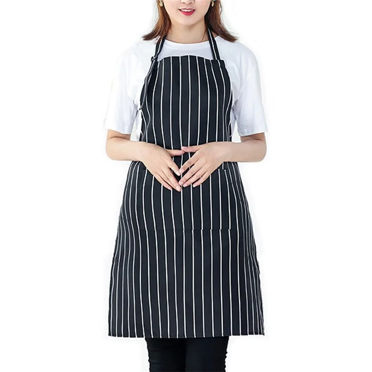 Stylish Home Kitchen Men Women Polyester Apron Cafe Restaurant Apron Work Clothes with Pockets - Black / White Stripe