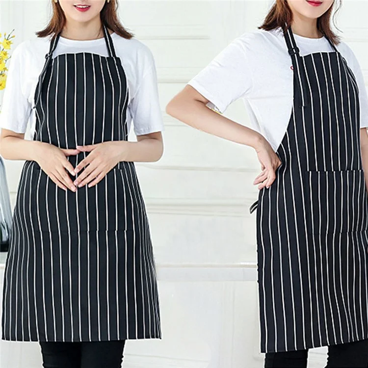 Stylish Home Kitchen Men Women Polyester Apron Cafe Restaurant Apron Work Clothes with Pockets - Black / White Stripe