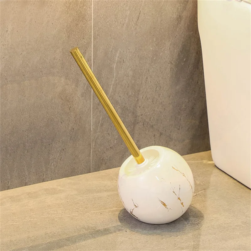 Creative Ceramic Base Toilet Brush Long Handle No Dead Angle Bathroom Cleaning Tool - White