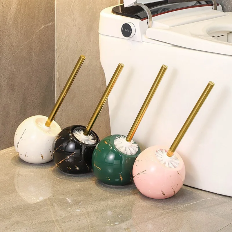 Creative Ceramic Base Toilet Brush Long Handle No Dead Angle Bathroom Cleaning Tool - White