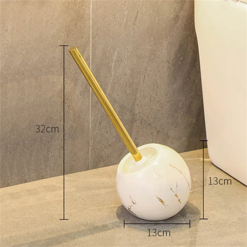 Creative Ceramic Base Toilet Brush Long Handle No Dead Angle Bathroom Cleaning Tool - White