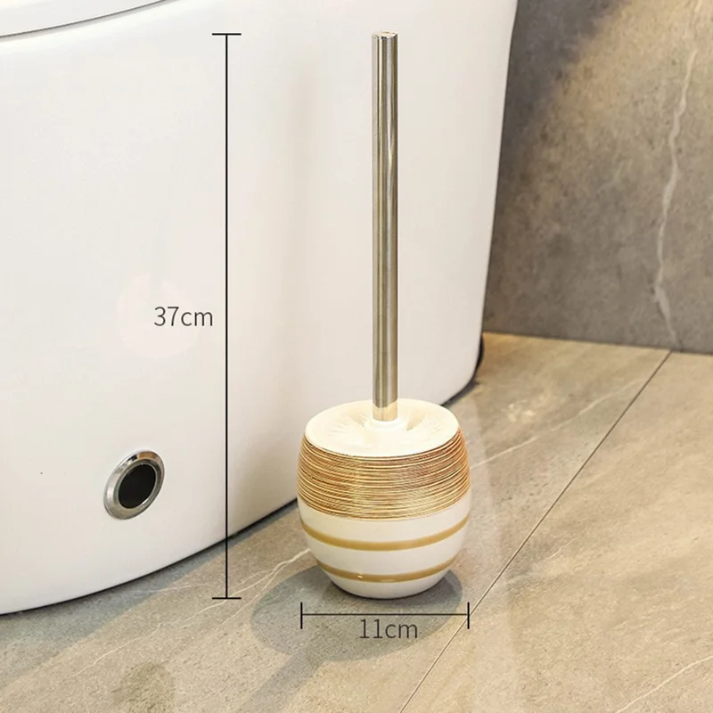 Ceramic Base Toilet Brush and Holder Set Stainless Steel Long Handle Rotating Head No Dead Angle Cleaning - Style A