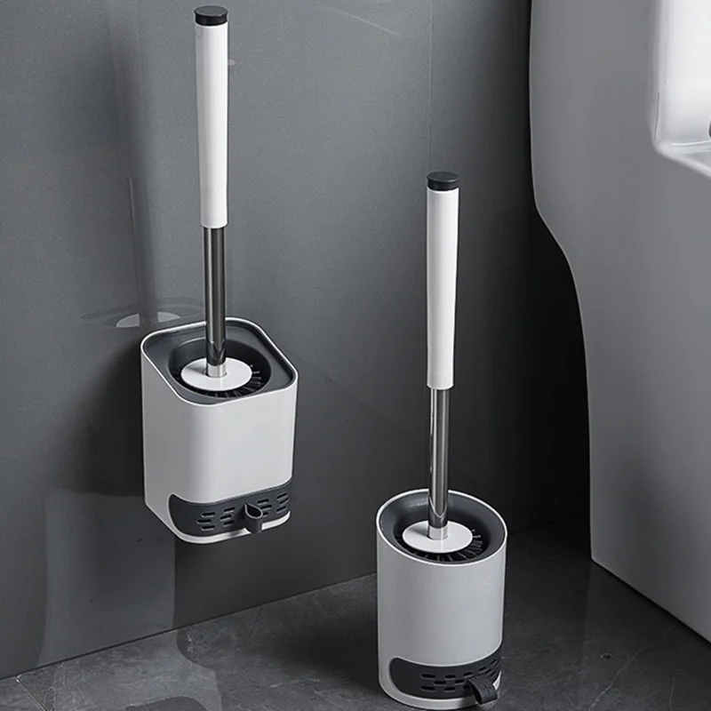 Wandmontierter / Bodenständiger WC-Bürste mit Griff und Sockel - Weiche Borsten, Quadratischer Sockel