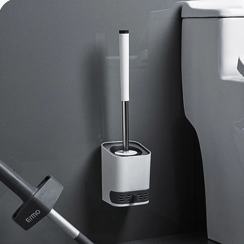 Wandmontierter / Bodenständiger WC-Bürste mit Griff und Sockel - Weiche Borsten, Quadratischer Sockel