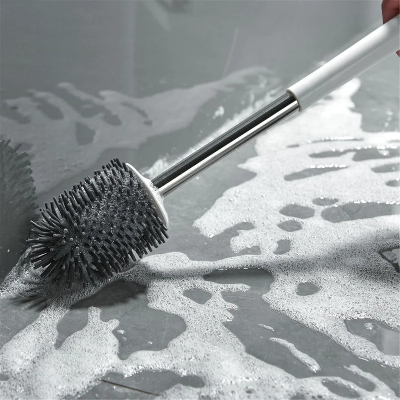Szczotka toaletowa z długim uchwytem, montowana na ścianie lub stojąca, z podstawką i miękkimi włosiami, narzędzie do czyszczenia łazienki - okrągła podstawka