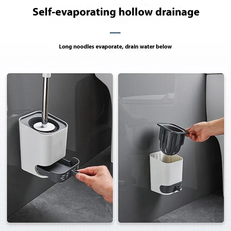 Szczotka toaletowa z długim uchwytem, montowana na ścianie lub stojąca, z podstawką i miękkimi włosiami, narzędzie do czyszczenia łazienki - okrągła podstawka