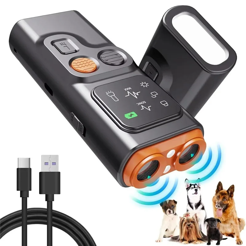 Dispositivo Anti-Latido P7 com Dois Cabeçotes para Cães - Treinador Ultrassônico com Lanterna LED Integrada e Repelente de Alta Potência