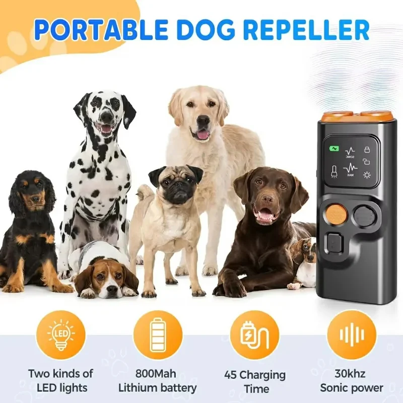 Dispositivo Anti-Latido P7 com Dois Cabeçotes para Cães - Treinador Ultrassônico com Lanterna LED Integrada e Repelente de Alta Potência