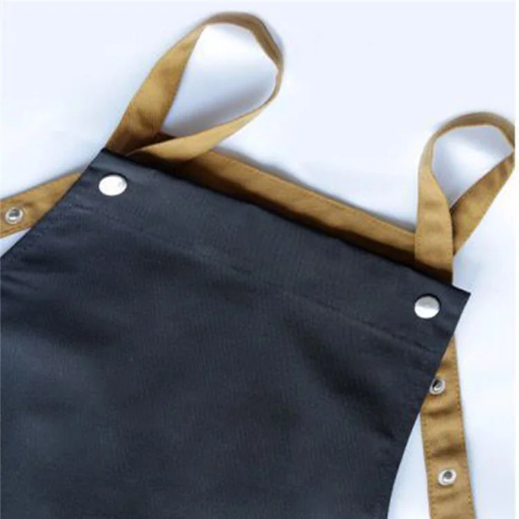 Large Pocket Design Cotton Linen Canvas Apron 72x68cm Washable Cooking Work Apron for Restaurant, Coffee Shop, Home Kitchen - Blue