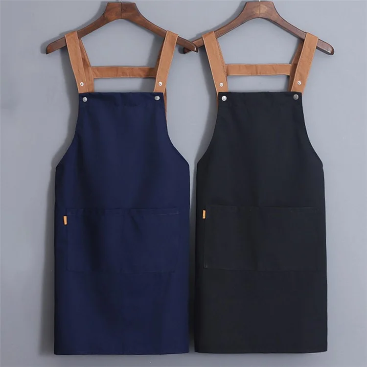 Large Pocket Design Cotton Linen Canvas Apron 72x68cm Washable Cooking Work Apron for Restaurant, Coffee Shop, Home Kitchen - Blue