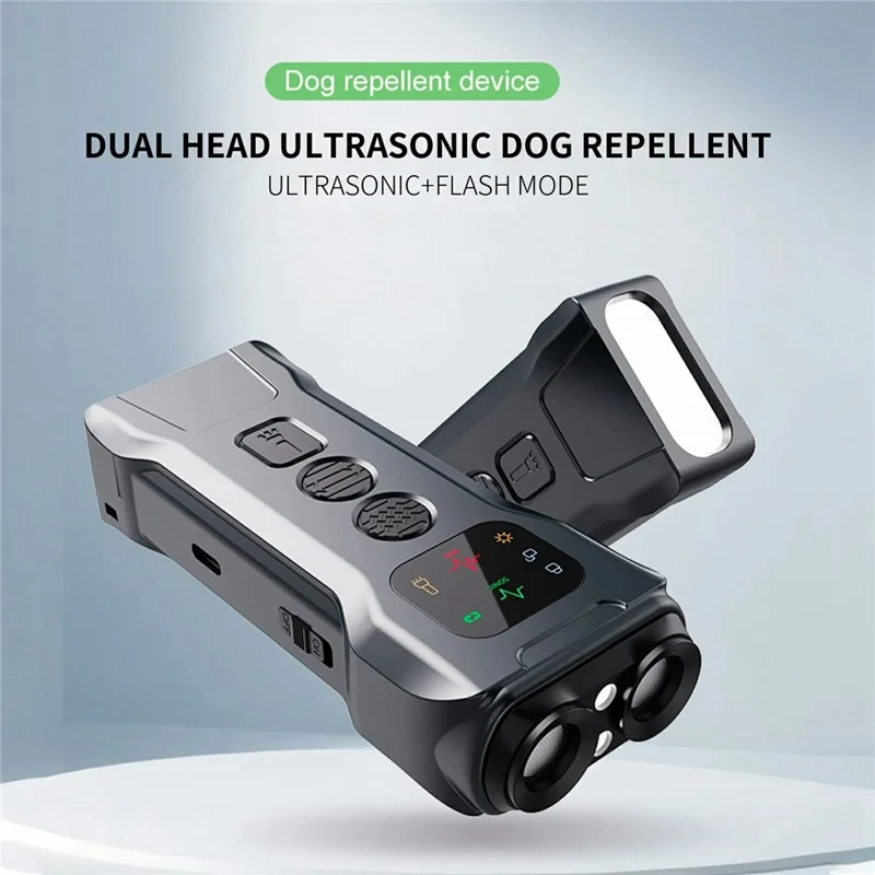 Dispositif de dressage ultrasonique anti-aboiement pour chiens P9 à double tête, répulsif pour animaux de compagnie avec lampe de poche LED intégrée à haute puissance
