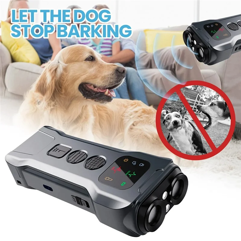 Dispositif de dressage ultrasonique anti-aboiement pour chiens P9 à double tête, répulsif pour animaux de compagnie avec lampe de poche LED intégrée à haute puissance