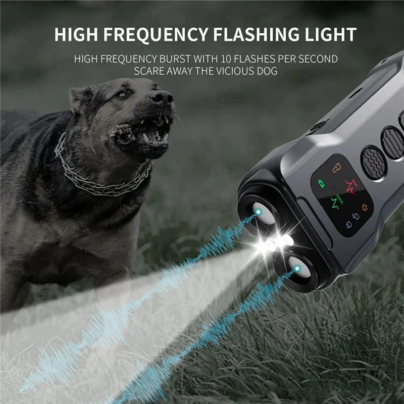 Dispositif de dressage ultrasonique anti-aboiement pour chiens P9 à double tête, répulsif pour animaux de compagnie avec lampe de poche LED intégrée à haute puissance