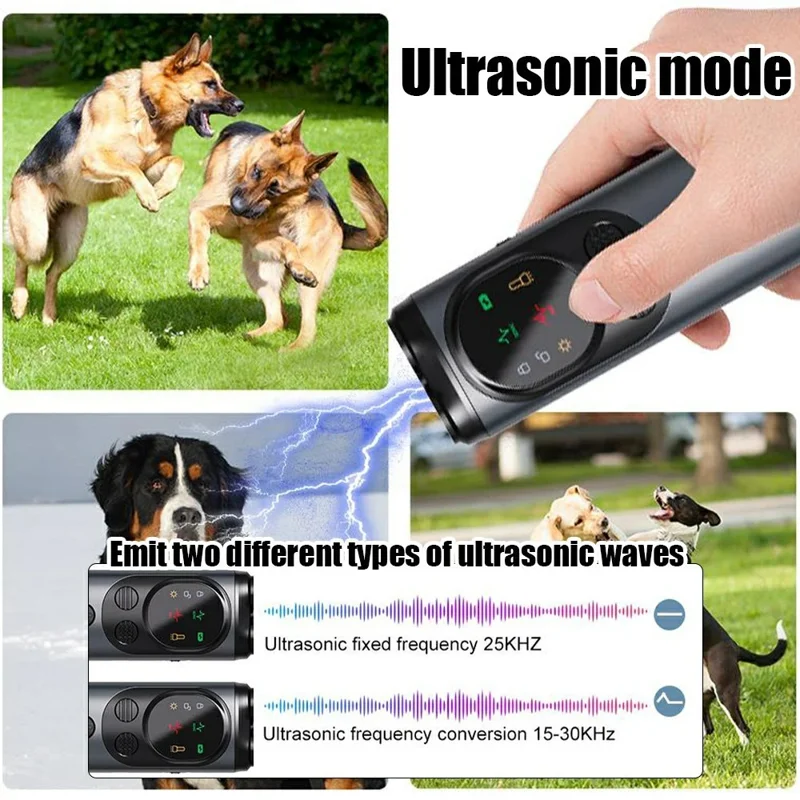 Dispositivo P10 ad ultrasuoni a 3 testine per il controllo del comportamento dei cani, deterrente anti-abbaio ad alta potenza