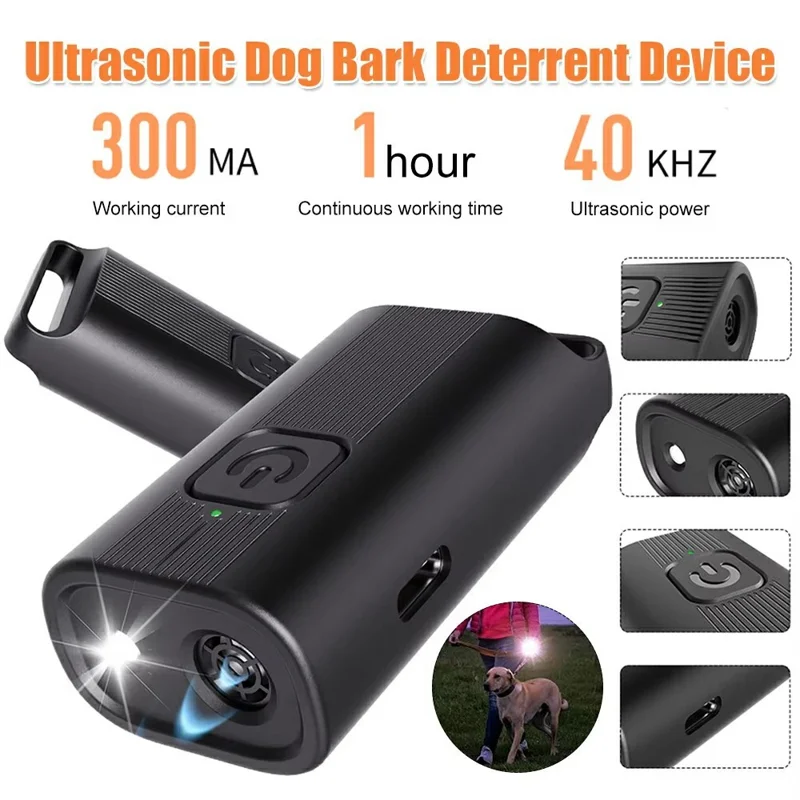 P12 Mini Repellente Ultrasonico Portatile per Cani, Dispositivo Anti-Abbaio con Torcia LED Integrata