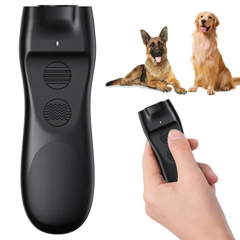 Dispositivo ultrasonico P23 repellente per cani con doppio LED lampeggiante per l'addestramento e l'anti-abbaiamento - Nero