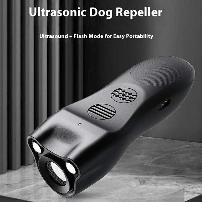 Dispositivo ultrasonico P23 repellente per cani con doppio LED lampeggiante per l'addestramento e l'anti-abbaiamento - Nero